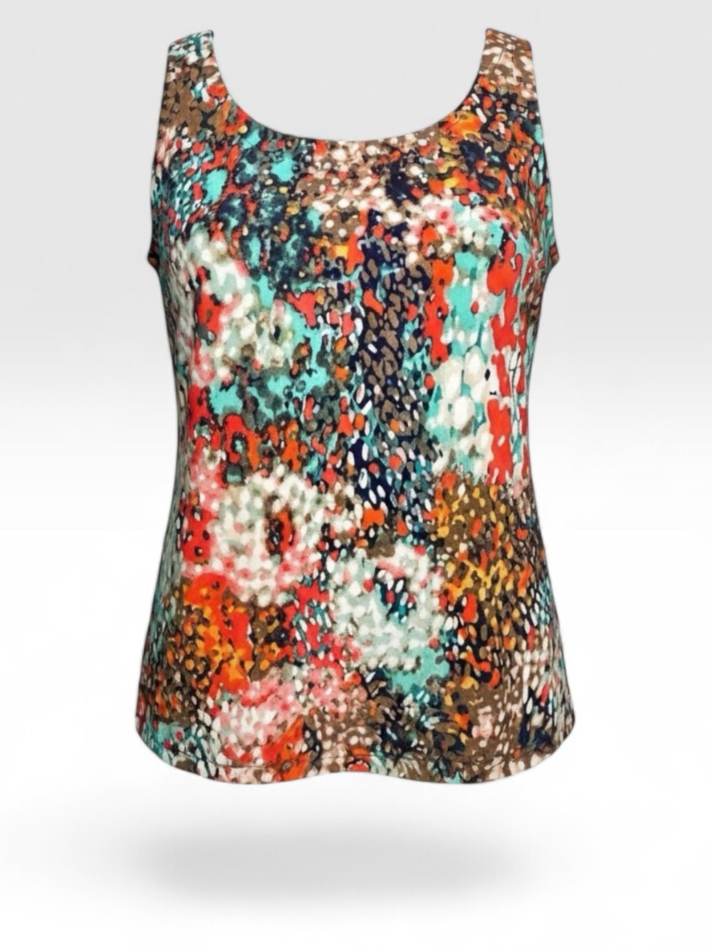 Olive & Oak Sleeveless Boho Print Blouse Bright Top w Button Down Back Details